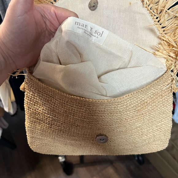 Mar Y Sol Tanya Raffia  Fringe Crossbody Clutch Purse - Picture 11 of 12